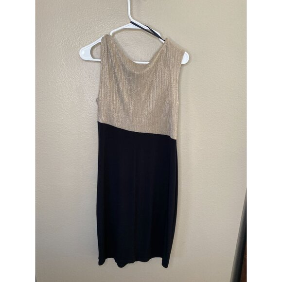 Enfocus Petite Womens Gold & Black Dress 12P Cocktail Draped Detail Sleeveless - Picture 4 of 6